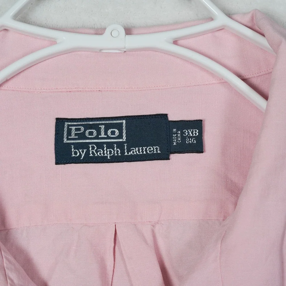 Polo Ralph Lauren Mens 3XB Pink Linen Silk Short Sleeve Camp Button Up Shirt
